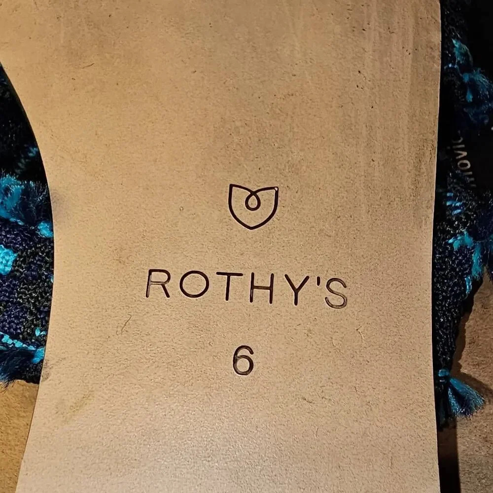 Rothy's Womens Blue Fringe Triple Fabric Strap Slide‎ On Flat Sandals 6 - Picture 7 of 7